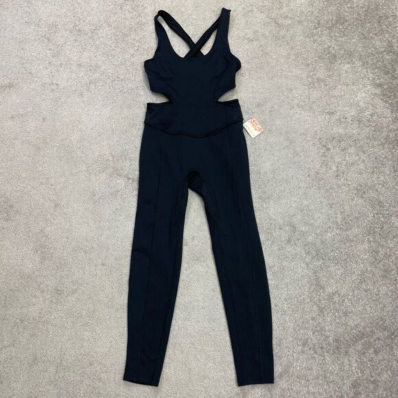 NWT Free People Movement Womens Back It Up Cut Out Strappy Jumpsuit Black XS - Picture 1 of 9